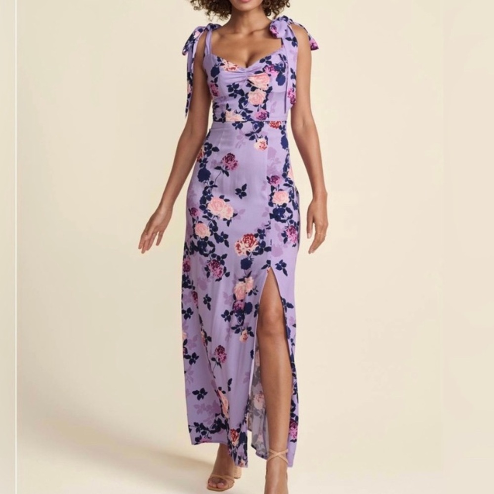 size 2 Venus purple floral maxi dress adjustable with shoulder ties